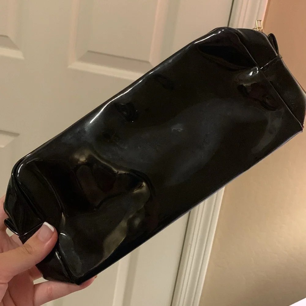 NEW Lancôme Black Patent Zip Pouch